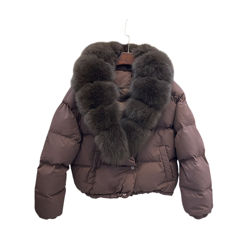 Daunenjacke mit Pelzkragen Schokoladenbraun