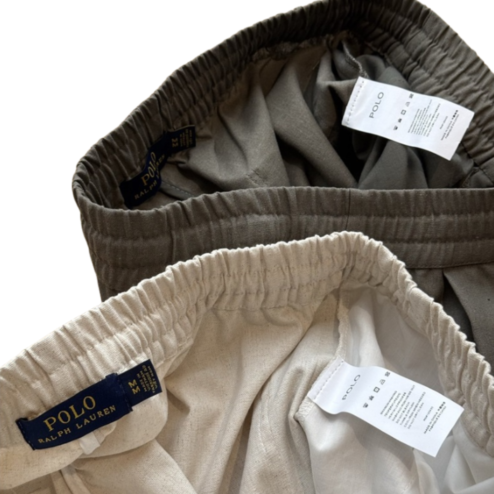 Kurze Leinenhose mit Logo