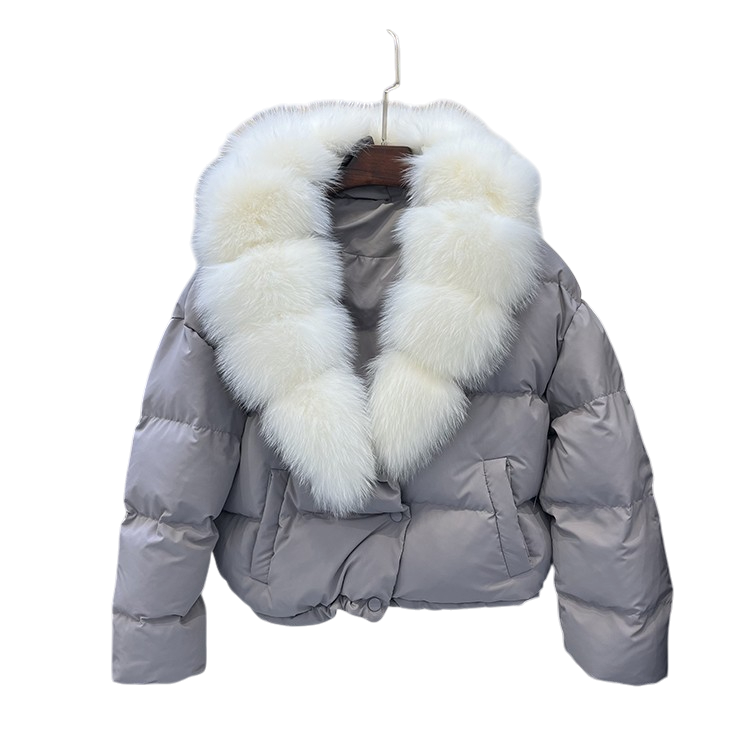 Daunenjacke mit Pelzkragen Eisblau