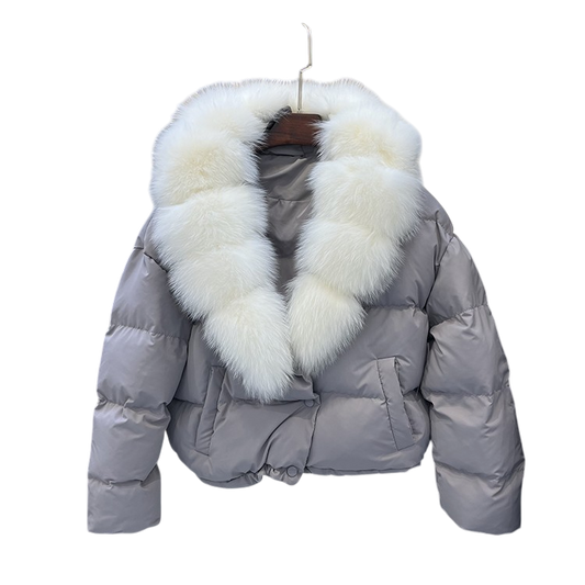 Daunenjacke mit Pelzkragen Eisblau