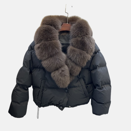 Daunenjacke mit Pelzkragen Schwarz