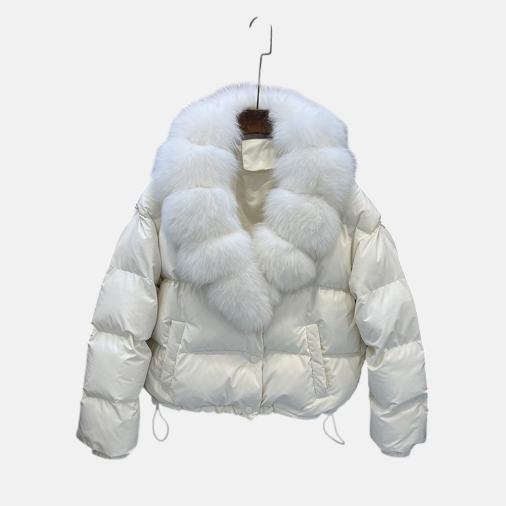 Daunenjacke mit Pelzkragen Weiß