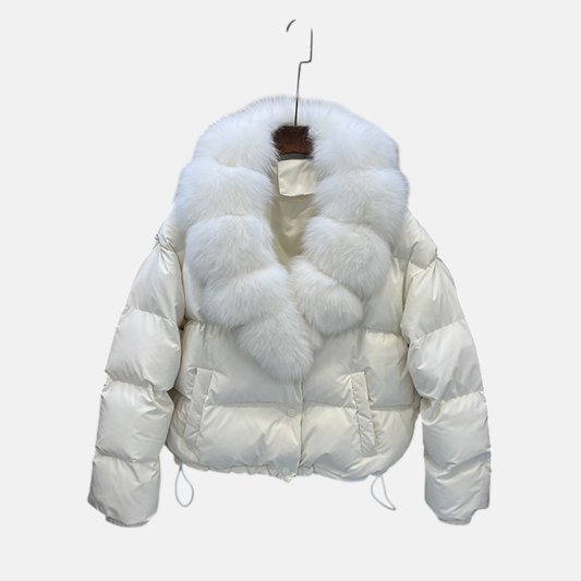Daunenjacke mit Pelzkragen Weiß